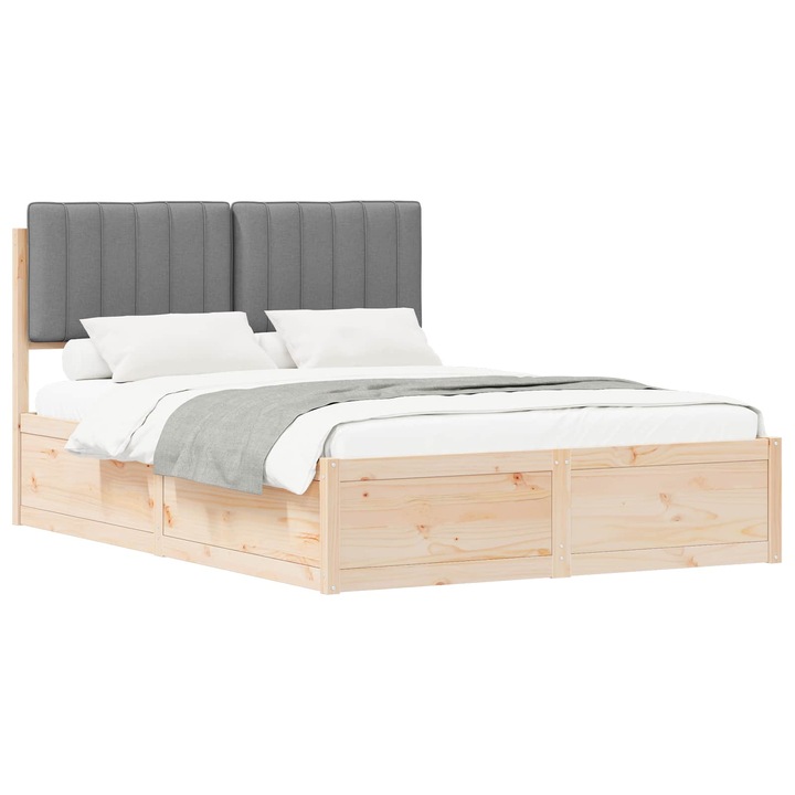 Cadru de pat cu tablie tapitata vidaXL, Gri deschis, 140 x 190 cm