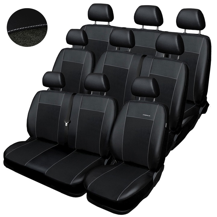 Комплект калъфи за кола Huse за Volkswagen T-5 9 места 2003-2015, сив, черен, Premium