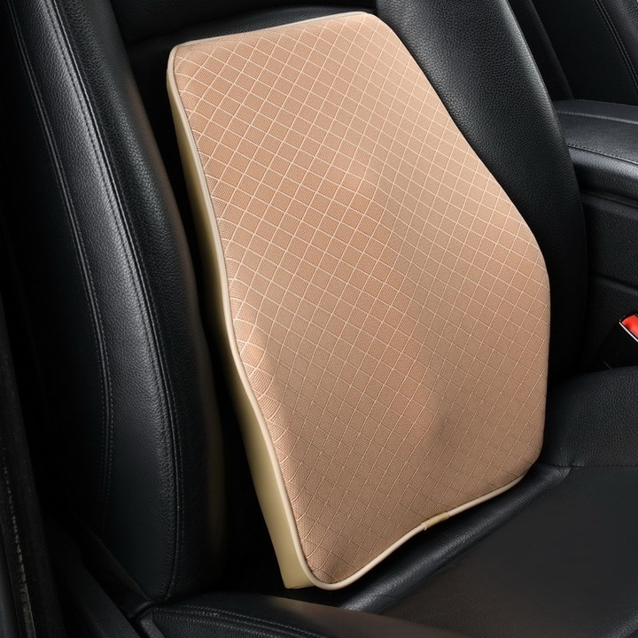 Perna Auto Ergonomica pentru Spate, Suport Lombar, Design Premium din Piele Ecologica, Confort Sporit la Condus, Potrivita pentru Masina, Birou si Scaun Auto, 40x33x8 cm, Bej, PriStyle®