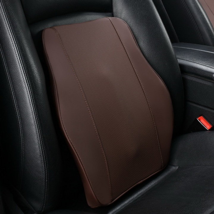Perna Auto Ergonomica pentru Spate, Suport Lombar, Design Premium din Piele Ecologica, Confort Sporit la Condus, Potrivita pentru Masina, Birou si Scaun Auto, 40x33x8 cm, Maro, PriStyle®