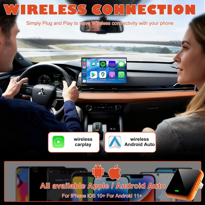 Lux discret pentru masina ta! Adaptor premium wireless CarPlay/Android Auto, Finisaj de calitate in bleumarin inchis, Performanta fara intreruperi