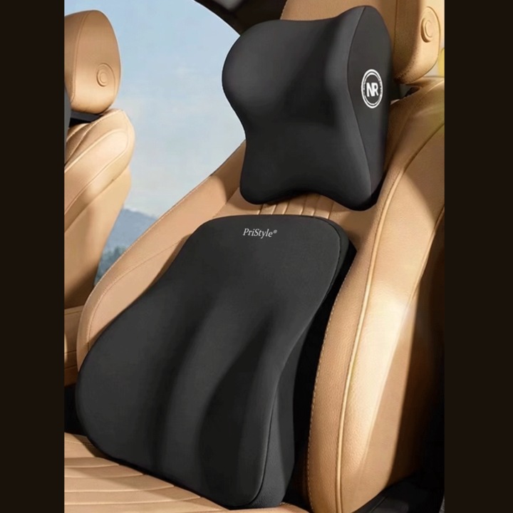 2 db ergonomikus autópárna ülésekhez, deréktámasz és nyaktámasz, memóriahab, fokozott vezetési kényelem, bármilyen autóval kompatibilis, fekete, PriStyle®