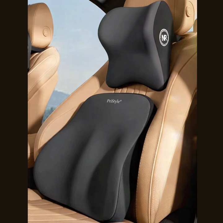 2 db ergonomikus autós párna üléshez, derék- és nyaktámasz, memóriahab, fokozott vezetési kényelem, bármilyen autóval kompatibilis, szürke, PriStyle®