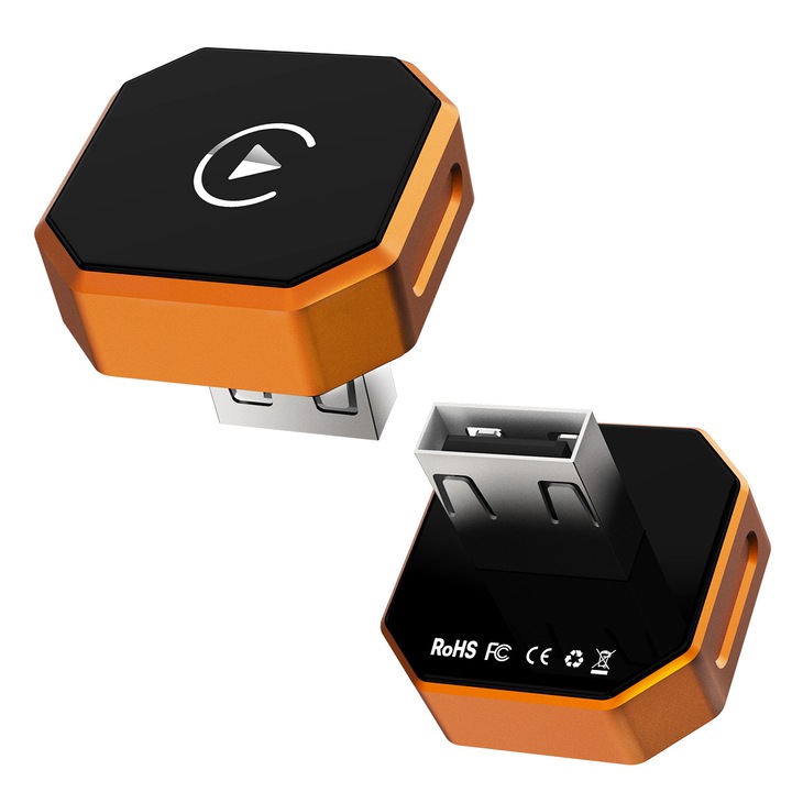 Conectare fara fir la 9 secunde! Adaptor CarPlay & Android Auto pentru masina, Plug&Play, Asistenta vocala Siri/Google Assistant, Culoare portocalie