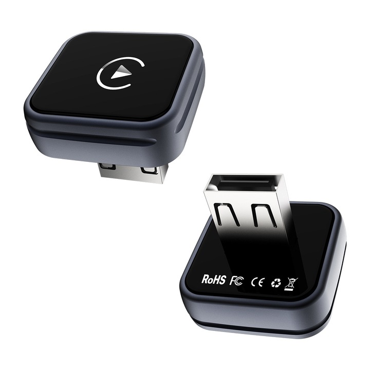 Adaptor stabil si rapid, Wireless CarPlay & Android Auto pentru masini moderne, Design clasic bleumarin inchis, Nu afecteaza sistemul original