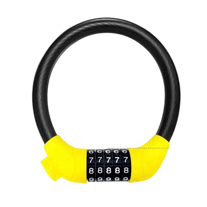 Kerékpár Lopásgátló, DEYKAY 4 Számjegyű Kóddal Zárható Lopásgátló, 50cm Hosszúságú, 15mm Átmérőjű, Vízálló és Rozsdaálló, Vágásnak vagy Szakadásnak Ellenálló, Acél/PVC Ötvözet, Motorkerékpárokhoz, Robogókhoz és Kerékpárokhoz, Sárga