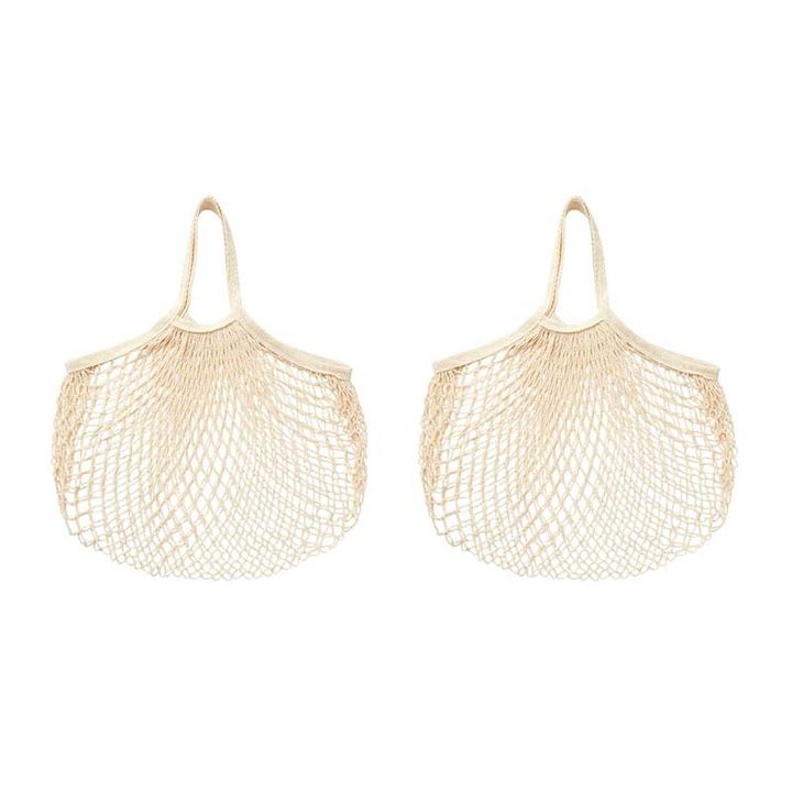 Saci de plasa pentru depozitare, saci de plasa pentru cumparaturi la supermarket, saci de plasa pliabili din bumbac cu manere, personalizabili, bej, 35*35CM, pachet de 2