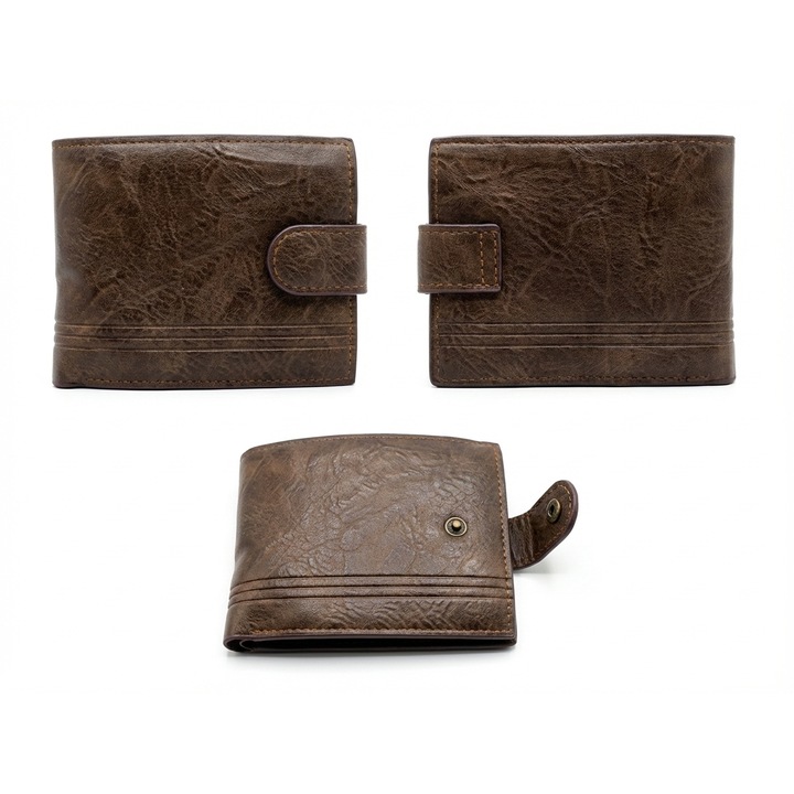 Премиум Мъжки Кожен Портфейл – Ефект на Износена Естествена Кожа, Винтидж Стил, Кафяв