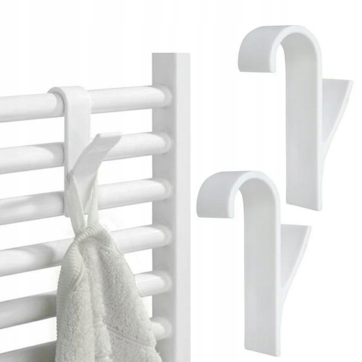 Carlige Radiator, SNM, Set 2 Bucati, Suport Prosop Si Halat Baie, Agatatoare Calorifer Montare Fara Gaurire, Design Universal Din Plastic Durabil, Accesorii Baie, 9.5x2.5 cm, Alb