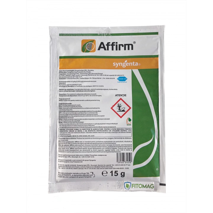 Tratament contact pentru omizi și molii, SYNGENTA, Affirm, 15 grame, granule dispersabile în apă, utilizat pentru legumicultură