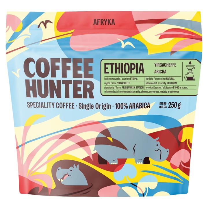 Kávébab Etiópia Aricha, 250g, 100% arabica, finom íz, mangó és jázmin jegyek, COFFEE HUNTER