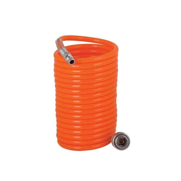 Furtun spiralat aer comprimat, Raider, d10x14mm, 15m, cuplaje rapide 1/4"