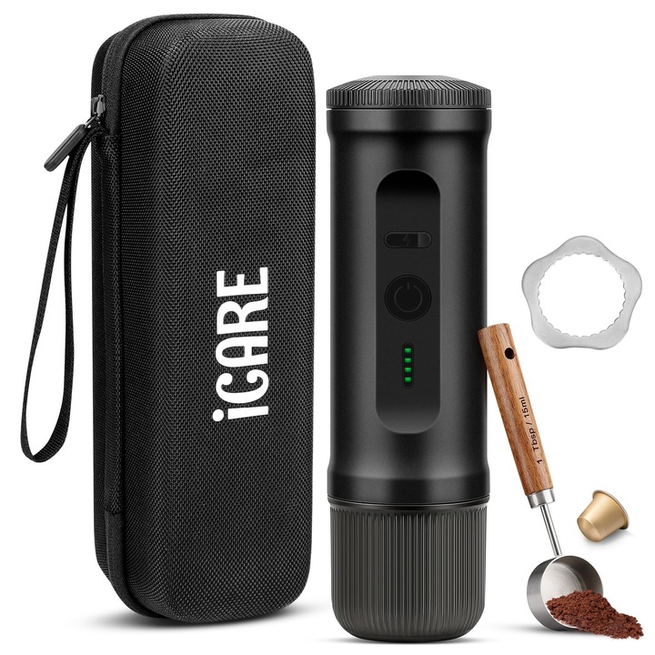 Cafetieră Portabilă, Icare, 2 în 1, Negru, Autoincălzire, Încărcare Rapidă USB-C