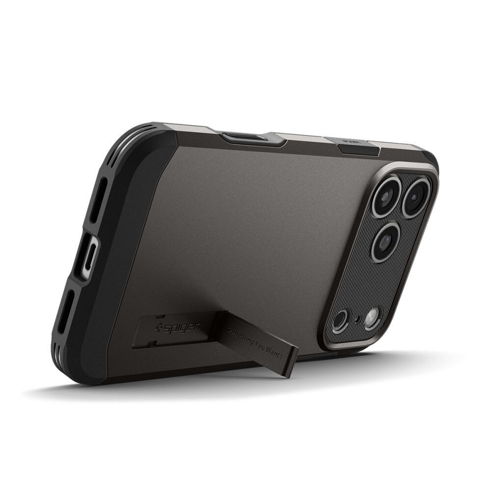 Husa pentru iPhone 17 Pro Max Spigen Tough Armor "T" MagSafe, Protectie camera, Calitate premium, Incarcare wireless, Stand incorporat, Gri