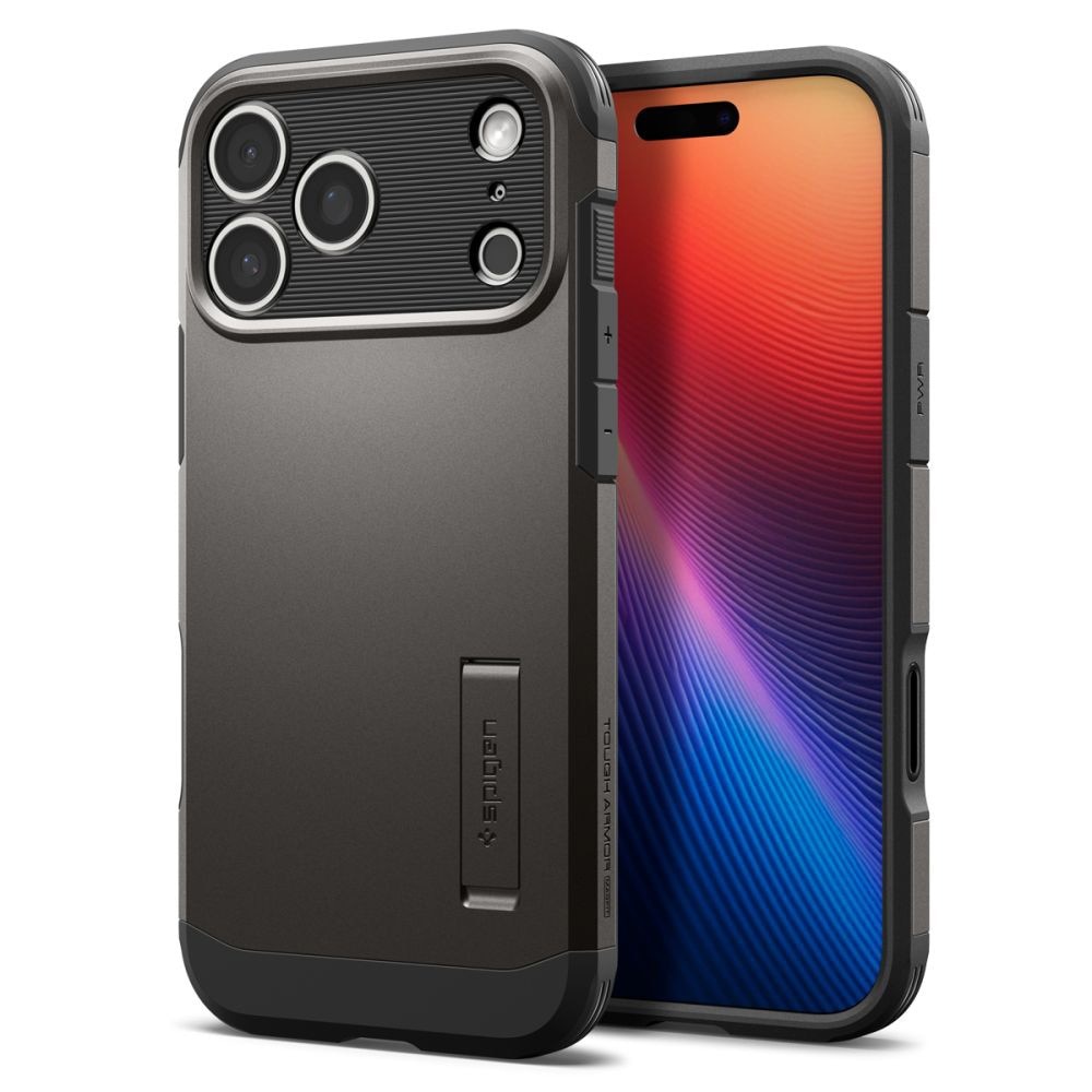Husa pentru iPhone 17 Pro Max Spigen Tough Armor "T" MagSafe, Protectie camera, Calitate premium, Incarcare wireless, Stand incorporat, Gri