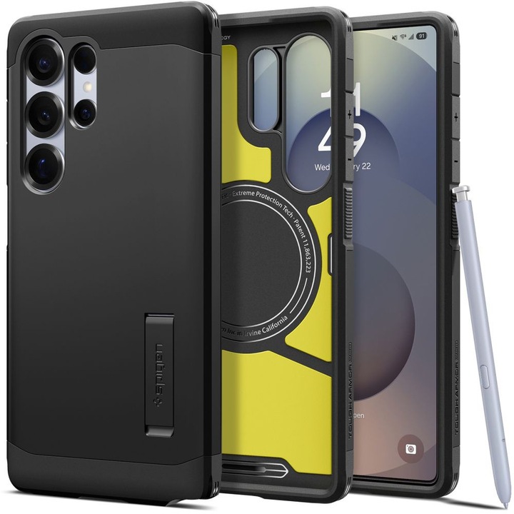 Husa pentru Samsung Galaxy S25 Ultra Tough Armor MagSafe, Protectie camera, Calitate premium, Incarcare wireless, Stand incorporat, Negru