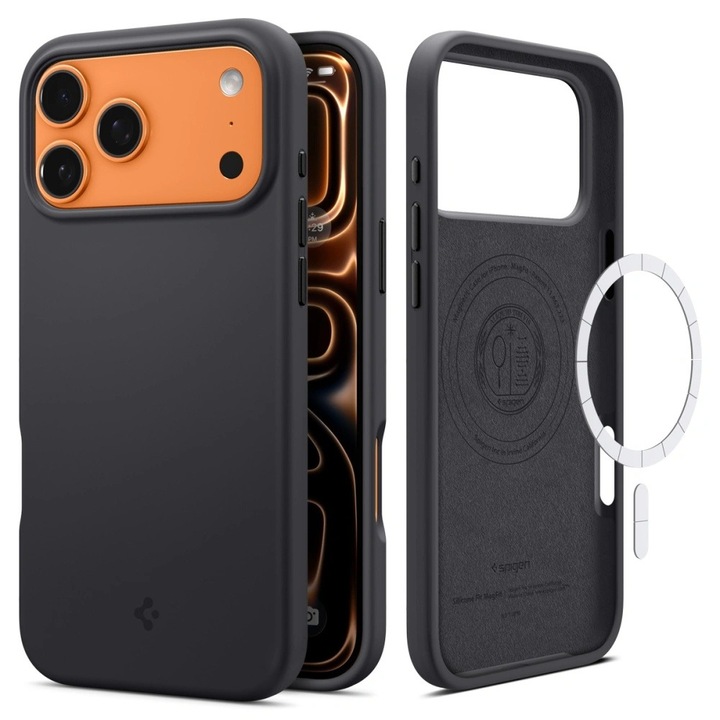 Калъф за iPhone 17 Pro Spigen Silicone Fit, Безжично зареждане, Защита на камерата, Черен