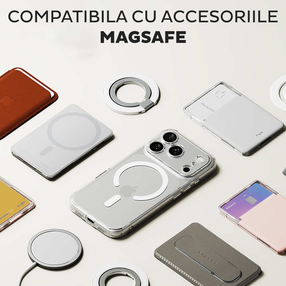 Husa pentru iPhone 17 Pro Ringke Fusion MagSafe, Incarcare wireless, Protectie camera, Calitate premium, Transparent