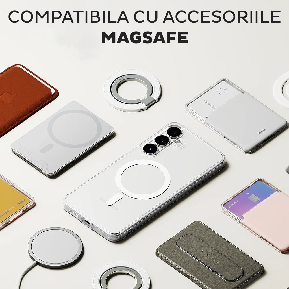 Husa pentru Samsung Galaxy S25 FE Ringke Fusion MagSafe, Incarcare wireless, Protectie camera, Calitate premium, Transparent