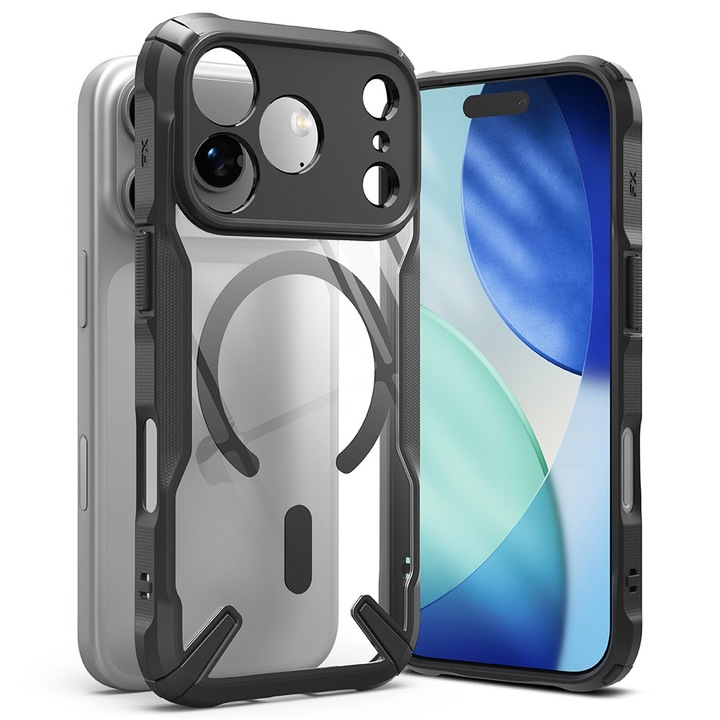 Husa pentru iPhone 17 Pro Ringke Fusion X MagSafe, Incarcare wireless, Protectie camera, Calitate premium, Transparent/Negru