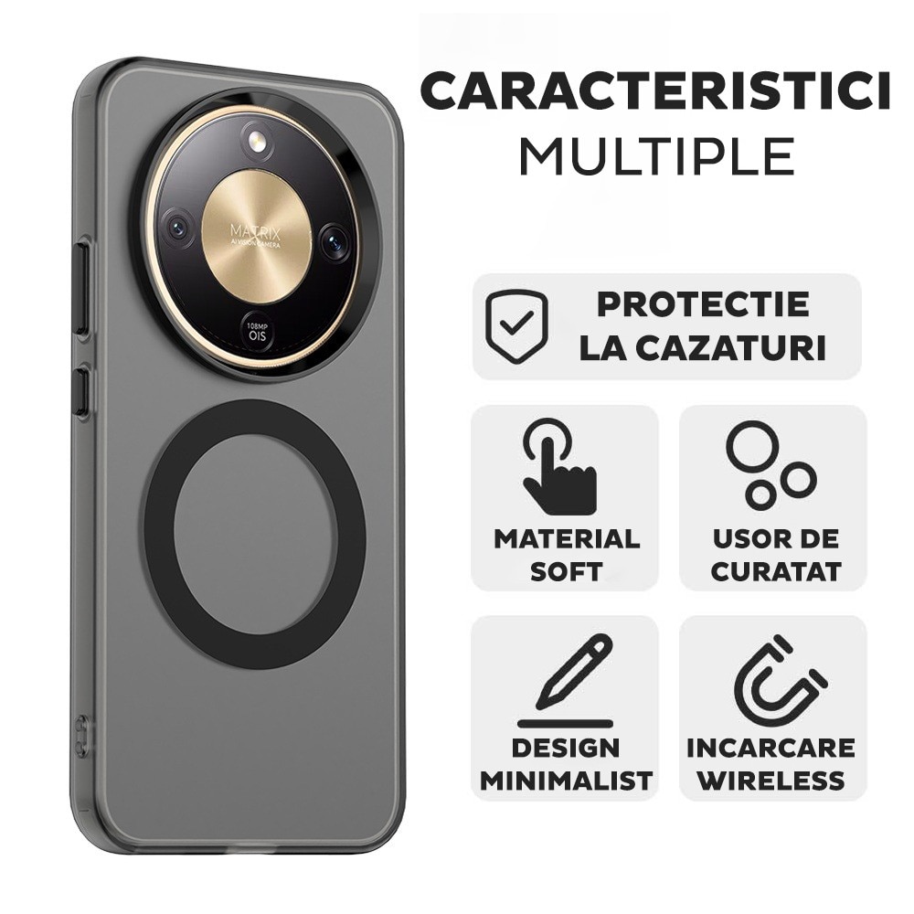 Husa pentru Honor Magic 8 Lite DaDen® CandyCase MagSafe, Antisoc, Incarcare wireless, Butoane protejate, Negru