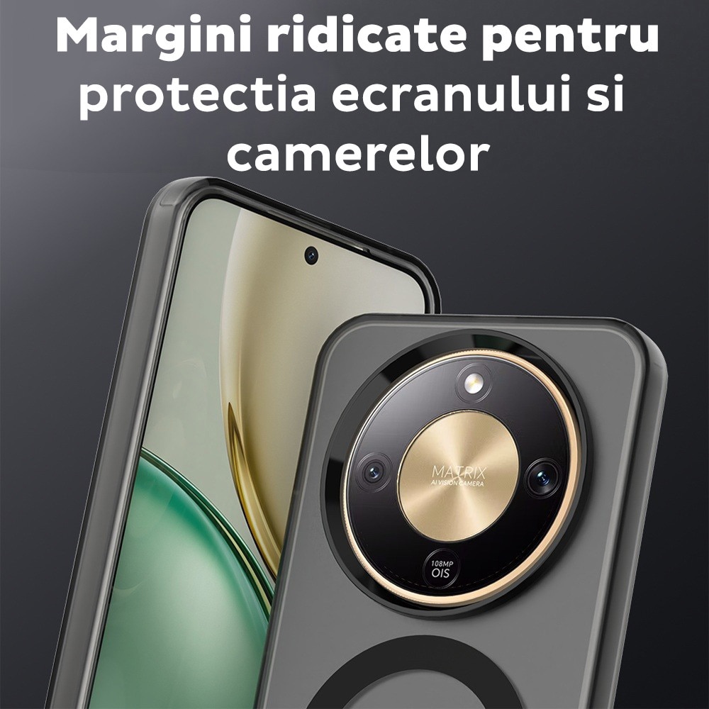 Husa pentru Honor Magic 8 Lite DaDen® CandyCase MagSafe, Antisoc, Incarcare wireless, Butoane protejate, Negru