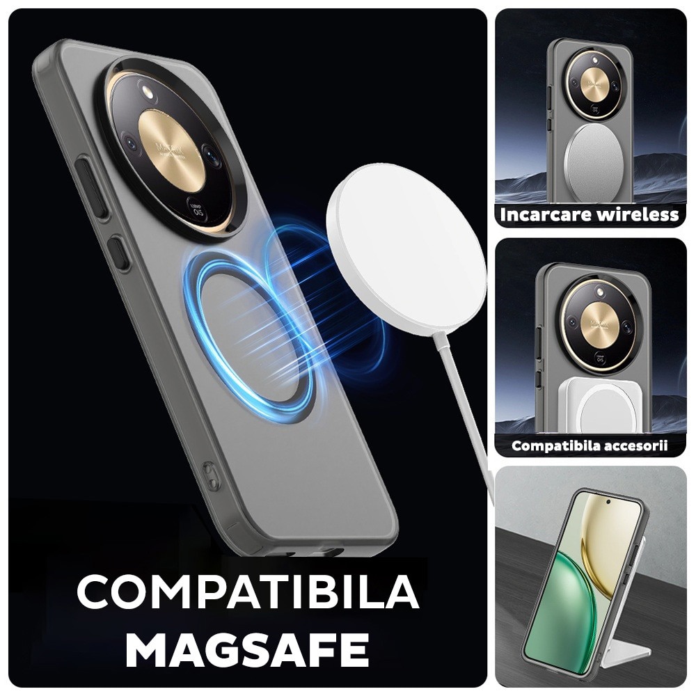 Husa pentru Honor Magic 8 Lite DaDen® CandyCase MagSafe, Antisoc, Incarcare wireless, Butoane protejate, Negru