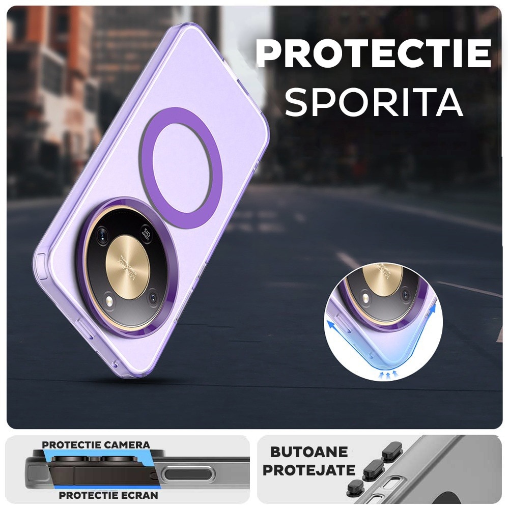 Husa pentru Honor Magic 8 Lite DaDen® CandyCase MagSafe, Antisoc, Incarcare wireless, Butoane protejate, Mov