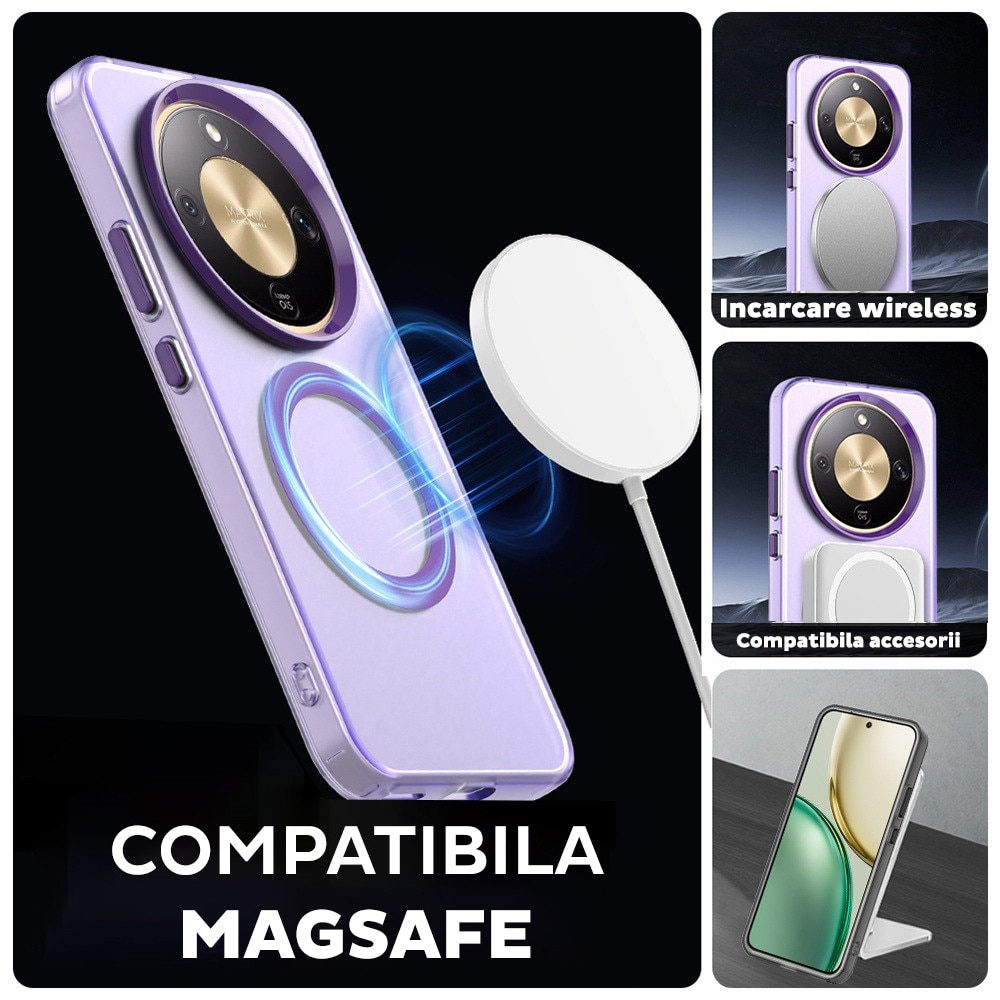 Husa pentru Honor Magic 8 Lite DaDen® CandyCase MagSafe, Antisoc, Incarcare wireless, Butoane protejate, Mov