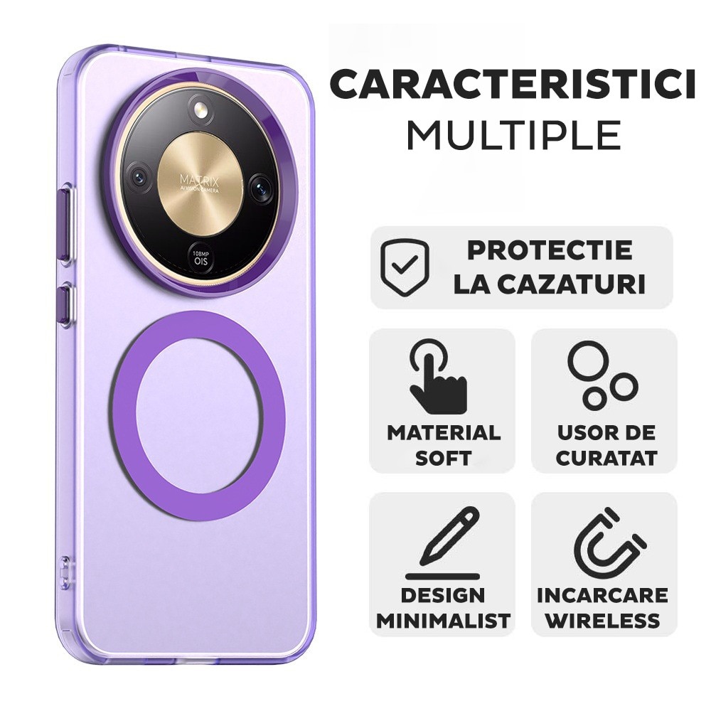 Husa pentru Honor Magic 8 Lite DaDen® CandyCase MagSafe, Antisoc, Incarcare wireless, Butoane protejate, Mov