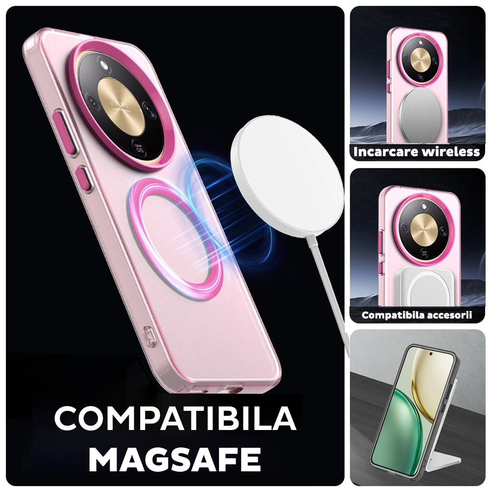 Husa pentru Honor Magic 8 Lite DaDen® CandyCase MagSafe, Antisoc, Incarcare wireless, Butoane protejate, Roz