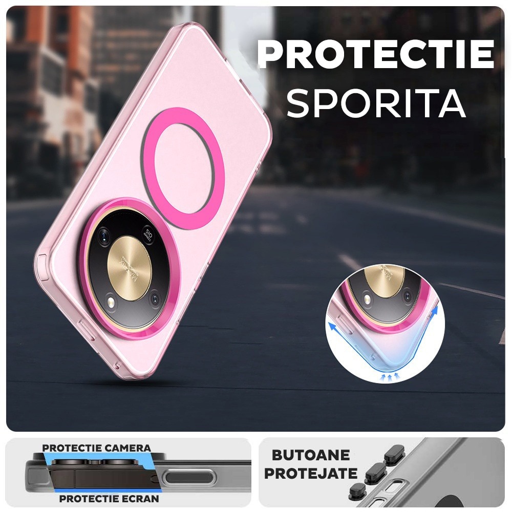 Husa pentru Honor Magic 8 Lite DaDen® CandyCase MagSafe, Antisoc, Incarcare wireless, Butoane protejate, Roz