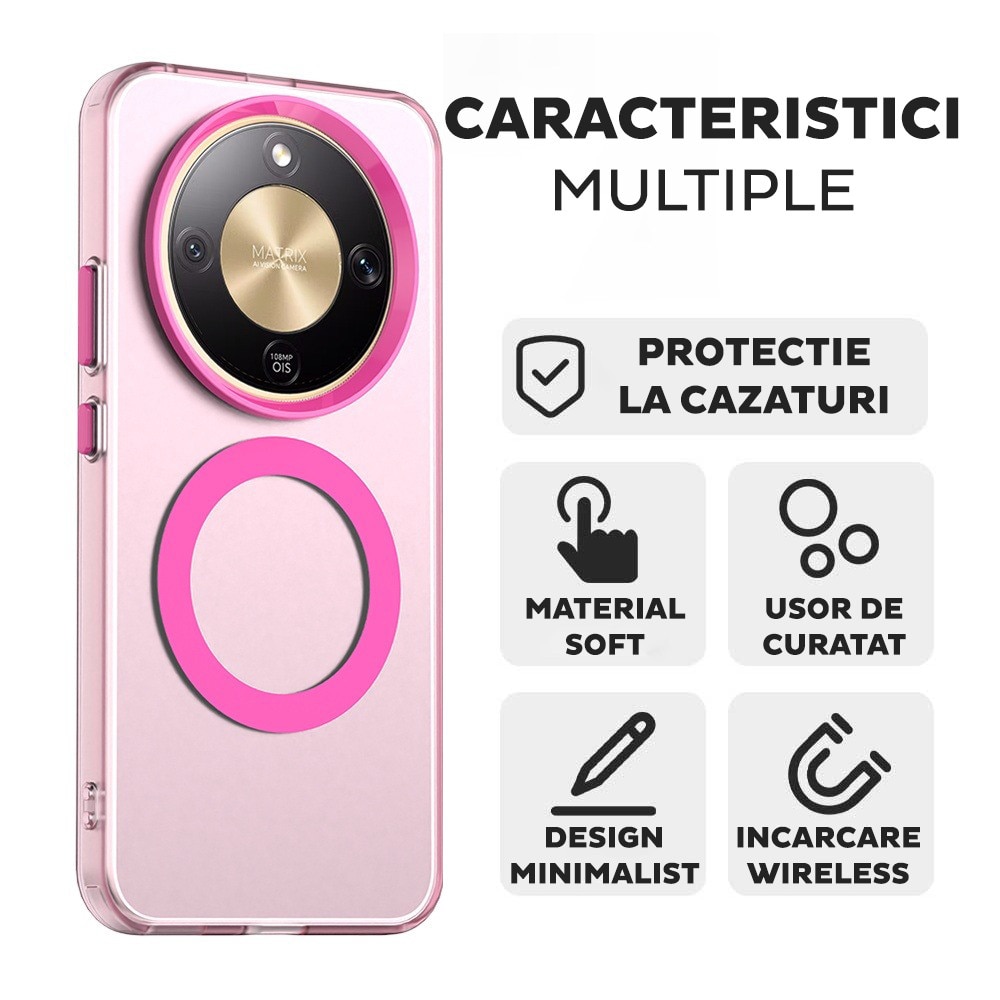 Husa pentru Honor Magic 8 Lite DaDen® CandyCase MagSafe, Antisoc, Incarcare wireless, Butoane protejate, Roz