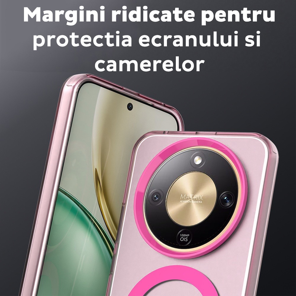 Husa pentru Honor Magic 8 Lite DaDen® CandyCase MagSafe, Antisoc, Incarcare wireless, Butoane protejate, Roz