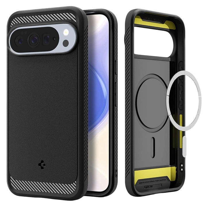 Husa pentru Google Pixel 10 Pro XL Spigen Rugged Armor MagSafe, Protectie camera, Incarcare wireless, Negru