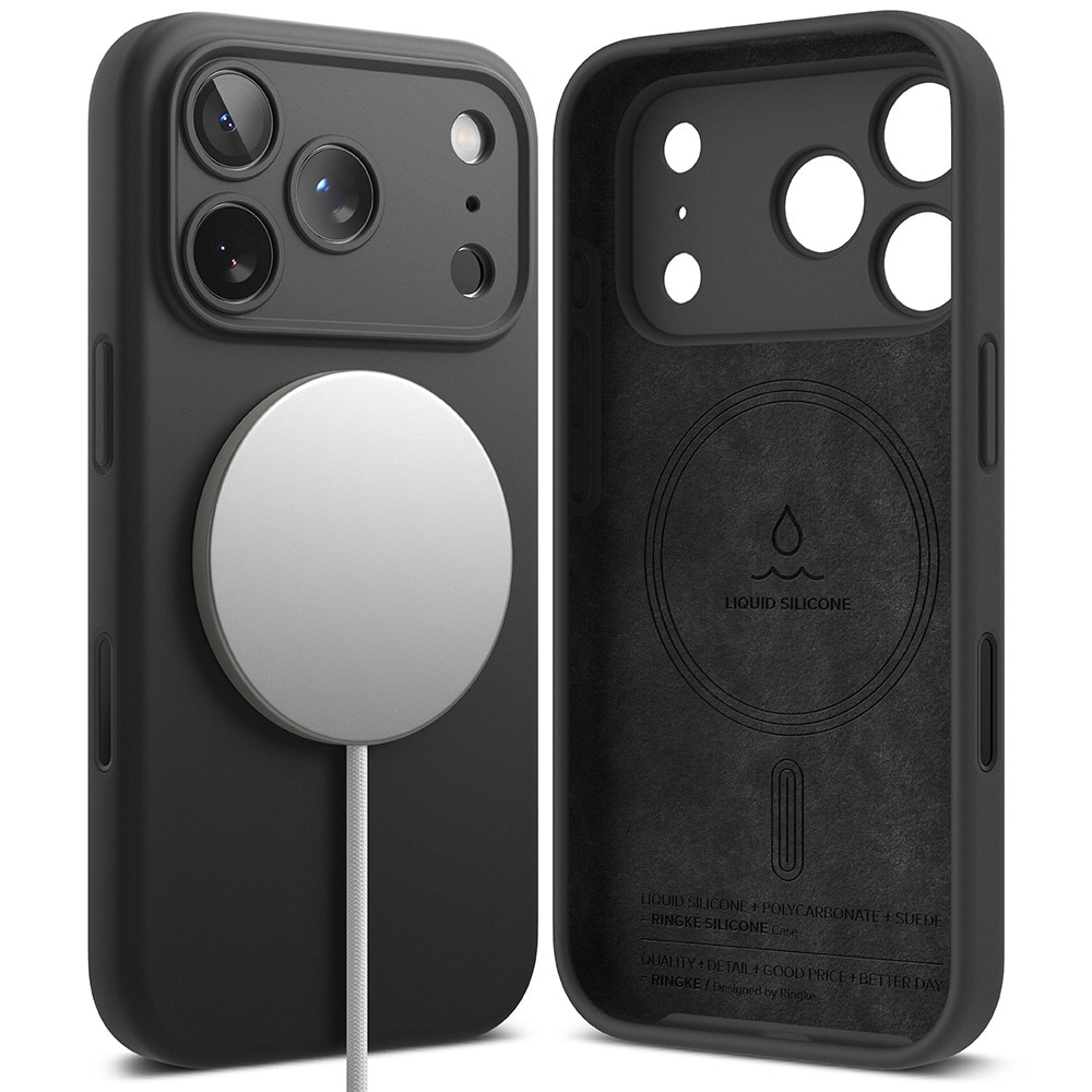 Husa pentru iPhone 17 Pro Max Ringke Silicone Magnetic MagSafe, Incarcare wireless, Interior din microfibra, Calitate premium, Negru