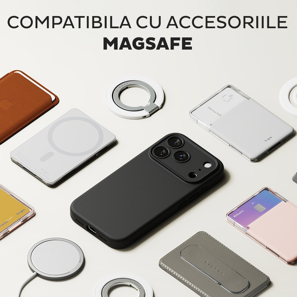 Husa pentru iPhone 17 Pro Max Ringke Silicone Magnetic MagSafe, Incarcare wireless, Interior din microfibra, Calitate premium, Negru