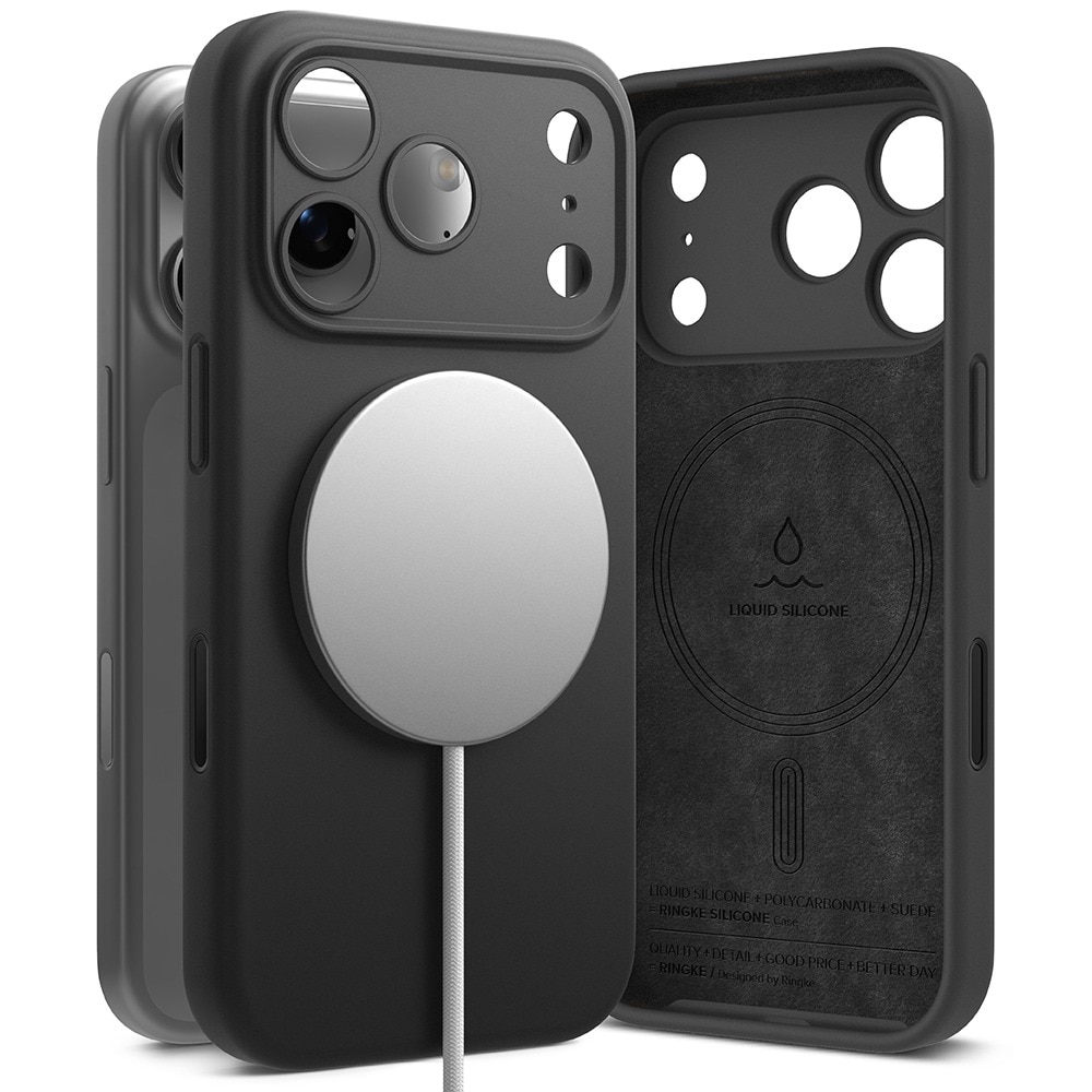 Husa pentru iPhone 17 Pro Max Ringke Silicone Magnetic MagSafe, Incarcare wireless, Interior din microfibra, Calitate premium, Negru