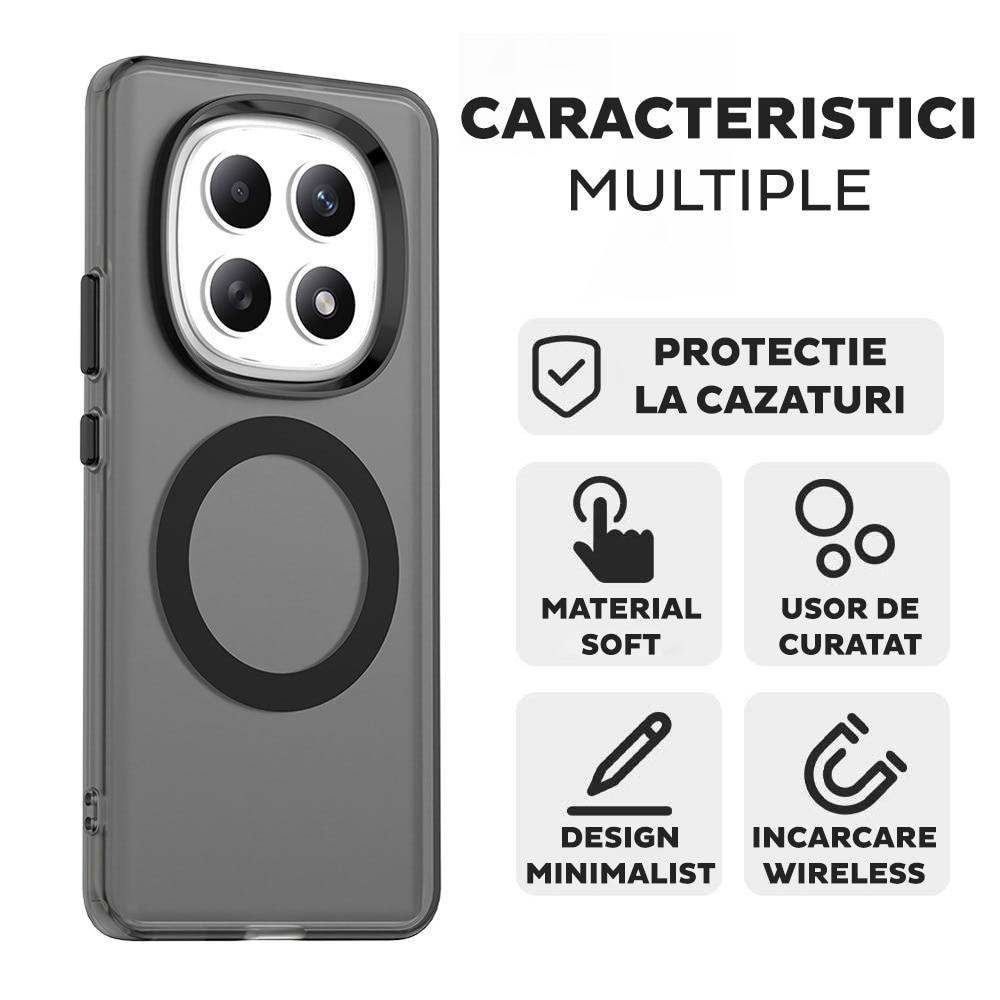 Husa pentru Xiaomi Redmi Note 15 5G / Poco M8 5G DaDen® CandyCase MagSafe, Antisoc, Incarcare wireless, Butoane protejate, Negru