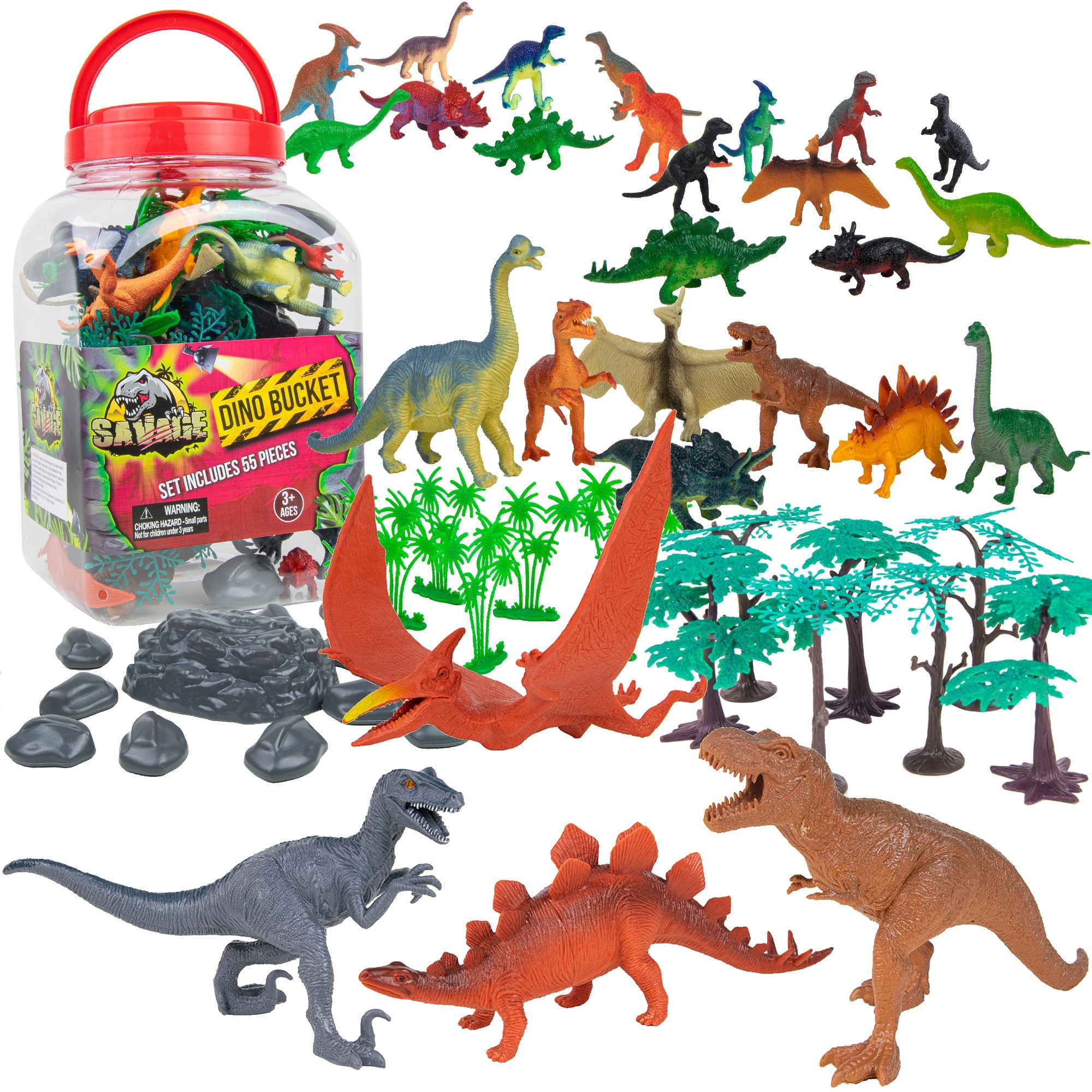 Container T Rex Set de figurine cu dinozauri intr-un container T-Rex 55 piese Boley ...