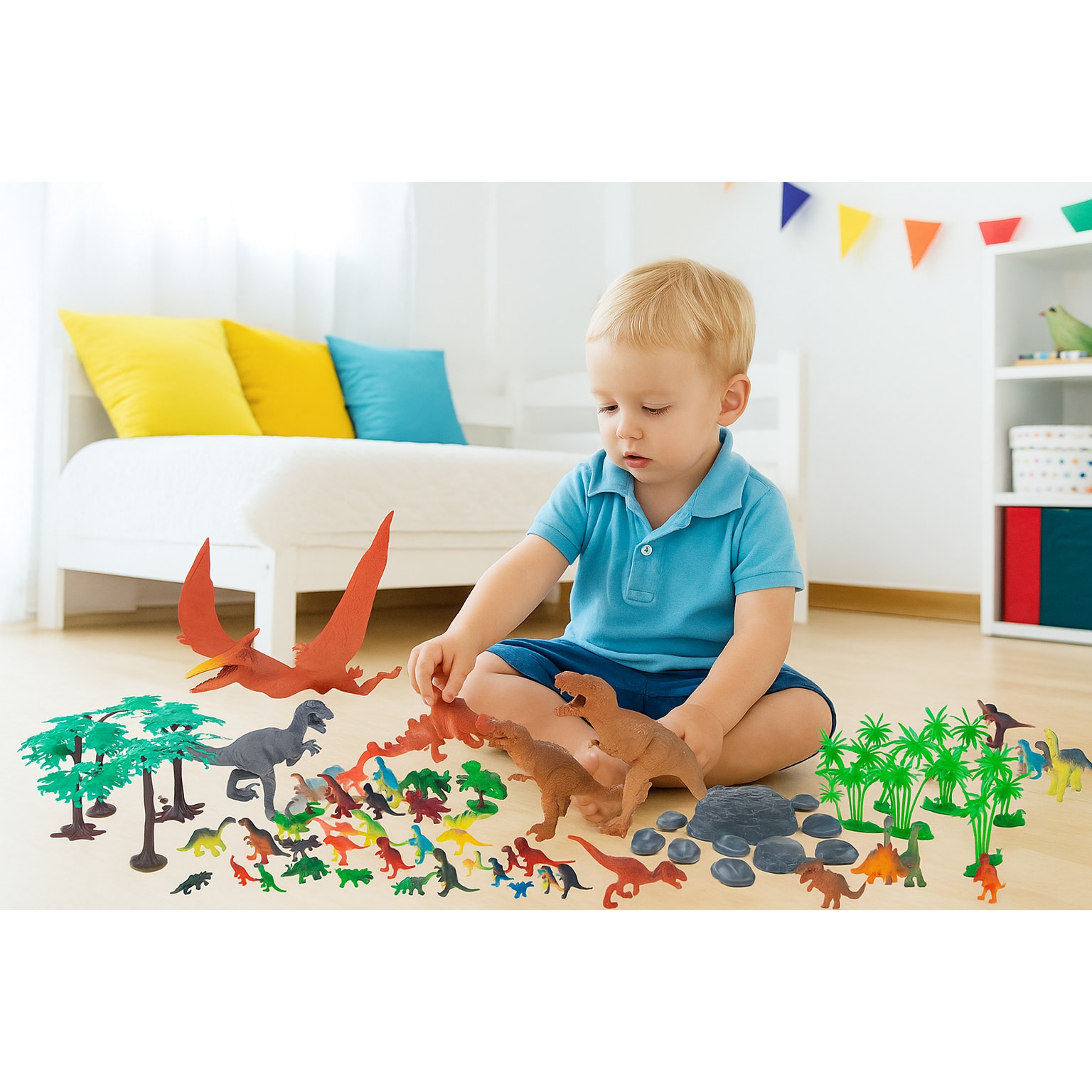 Container T Rex Set de figurine cu dinozauri intr-un container T-Rex 55 piese Boley ...
