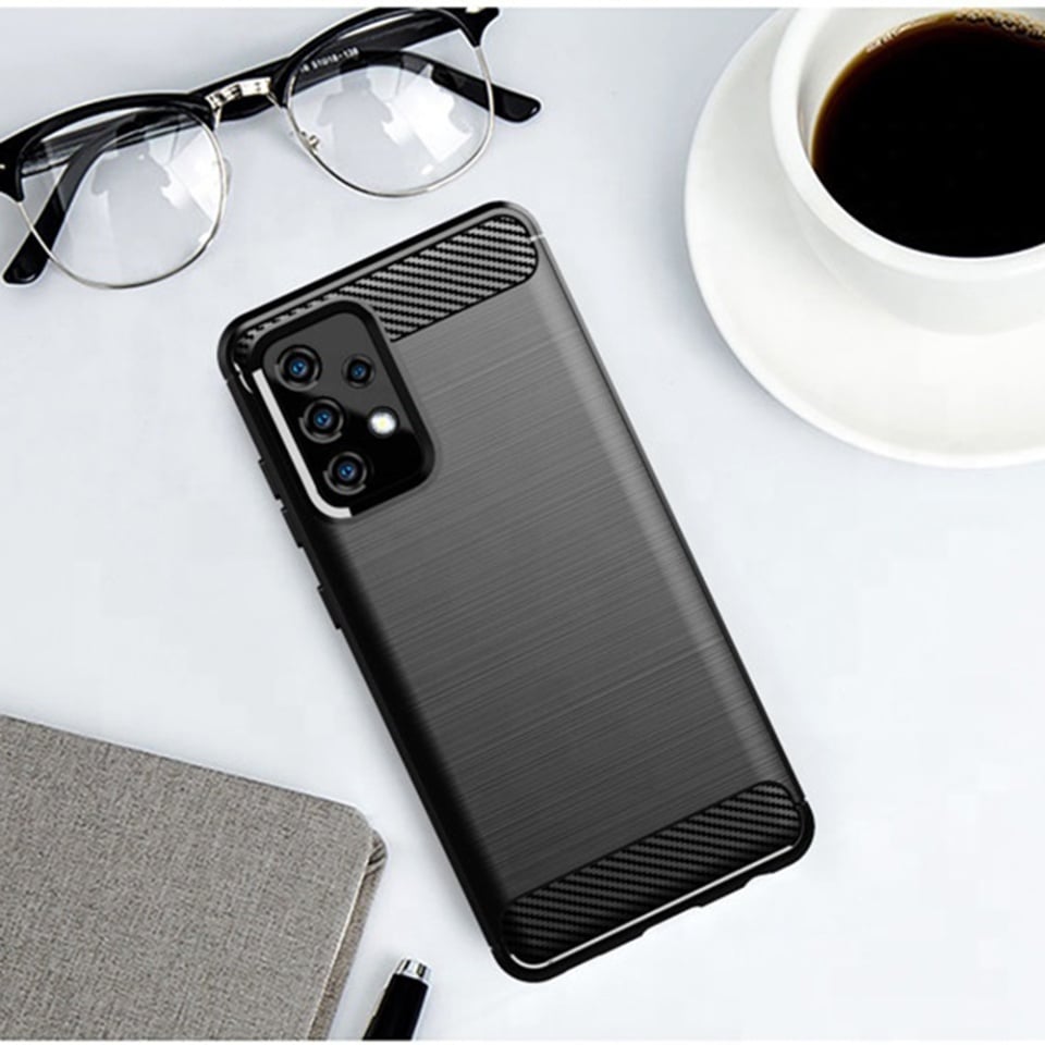 Carcasa pentru Samsung Galaxy A52 5G/4G/A52s 5G, SKYDDAR INNOVATION, Silicon Carbon, Negru, set cu sticker
