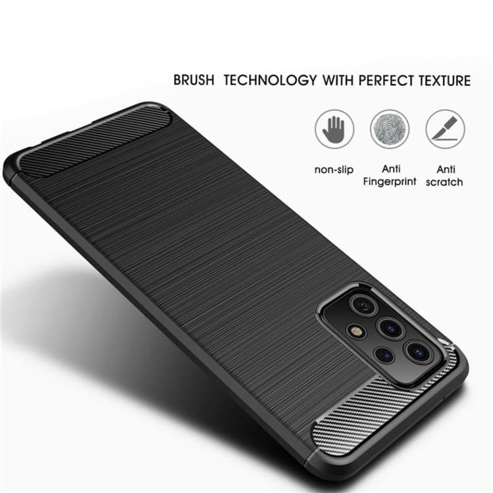 Carcasa pentru Samsung Galaxy A52 5G/4G/A52s 5G, SKYDDAR INNOVATION, Silicon Carbon, Negru, set cu sticker