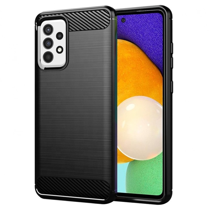 Carcasa pentru Samsung Galaxy A52 5G/4G/A52s 5G, SKYDDAR INNOVATION, Silicon Carbon, Negru, set cu sticker