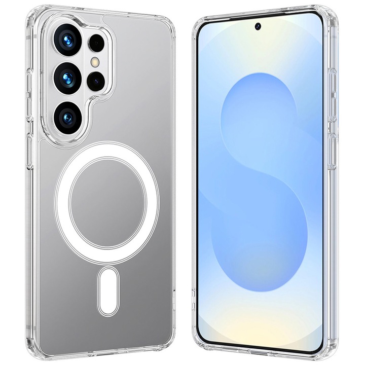 Husa pentru Samsung Galaxy S26 Ultra, SKYDDAR INNOVATION, MagSafe Pro din silicon, set cu sticker, Transparenta
