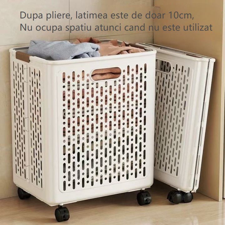 Cos de rufe pliabil cu roti – usor de mutat, design ventilat, economiseste spatiu, organizator modern pentru casa, Dimensiune 44x25.5x36cm, 0251