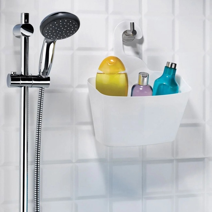 Cos Alb Suspendabil pentru Baie Shopiens cu Perforatii Scurgere Apa, 27, 4x11, 4x19 cm