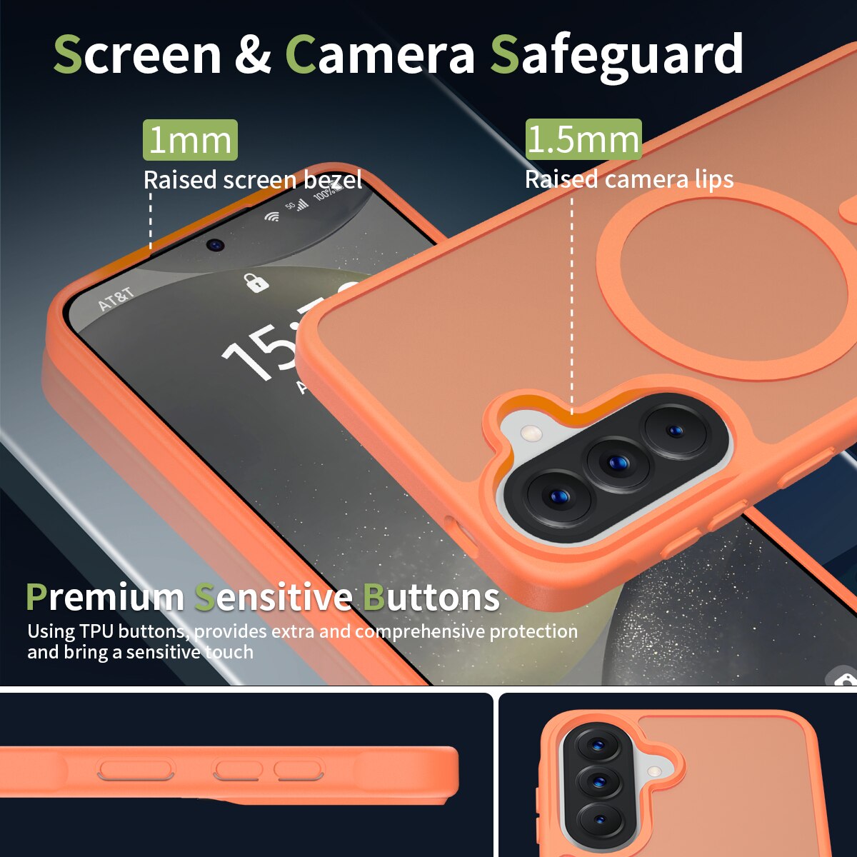 Husa de protectie pentru Samsung Galaxy A57, Omelivon, MagSafe, Incarcare Wireless, Antisoc, Margini Ridicate pentru Protectia Ecranului si a Camerelor, Materiale Premium, Portocaliu