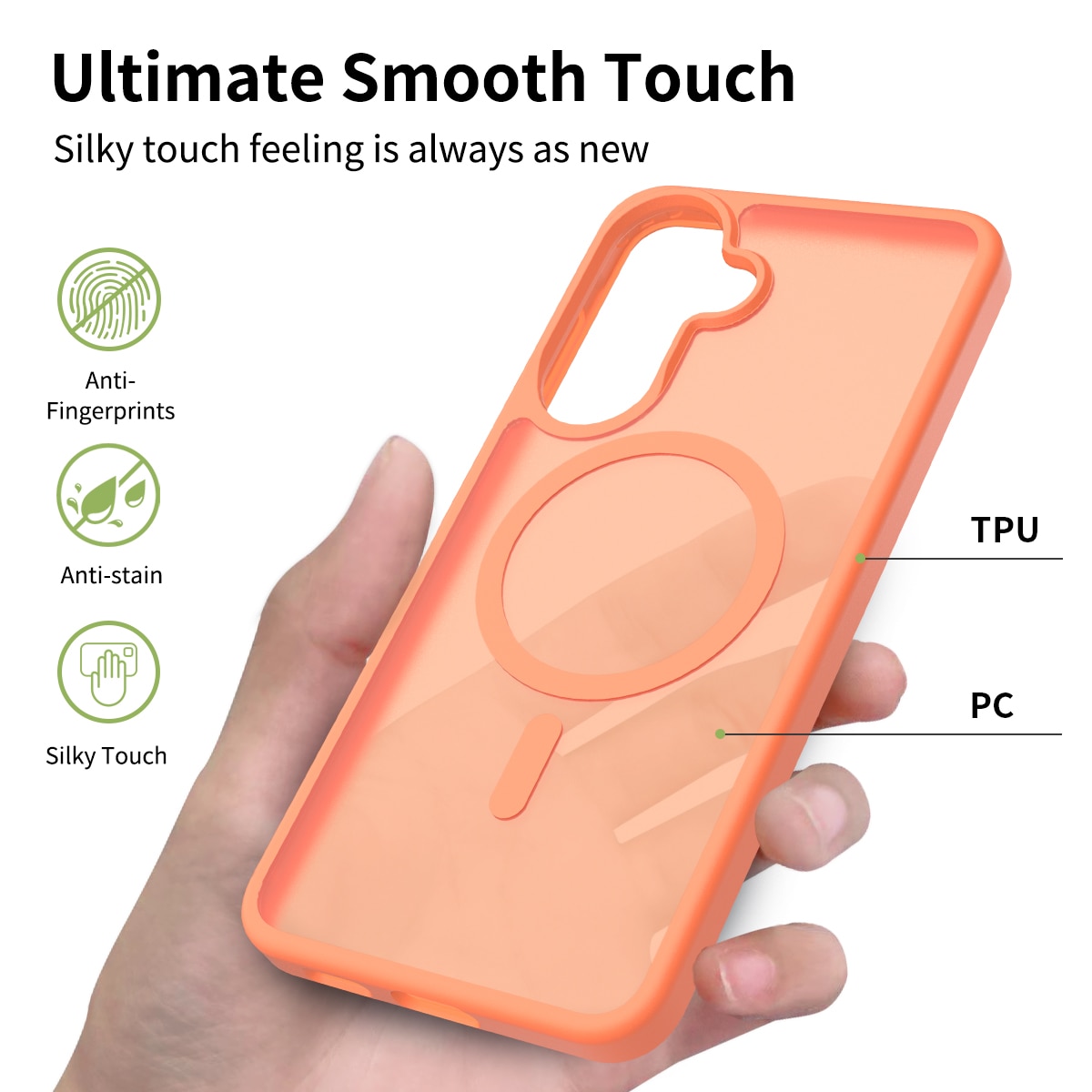 Husa de protectie pentru Samsung Galaxy A57, Omelivon, MagSafe, Incarcare Wireless, Antisoc, Margini Ridicate pentru Protectia Ecranului si a Camerelor, Materiale Premium, Portocaliu