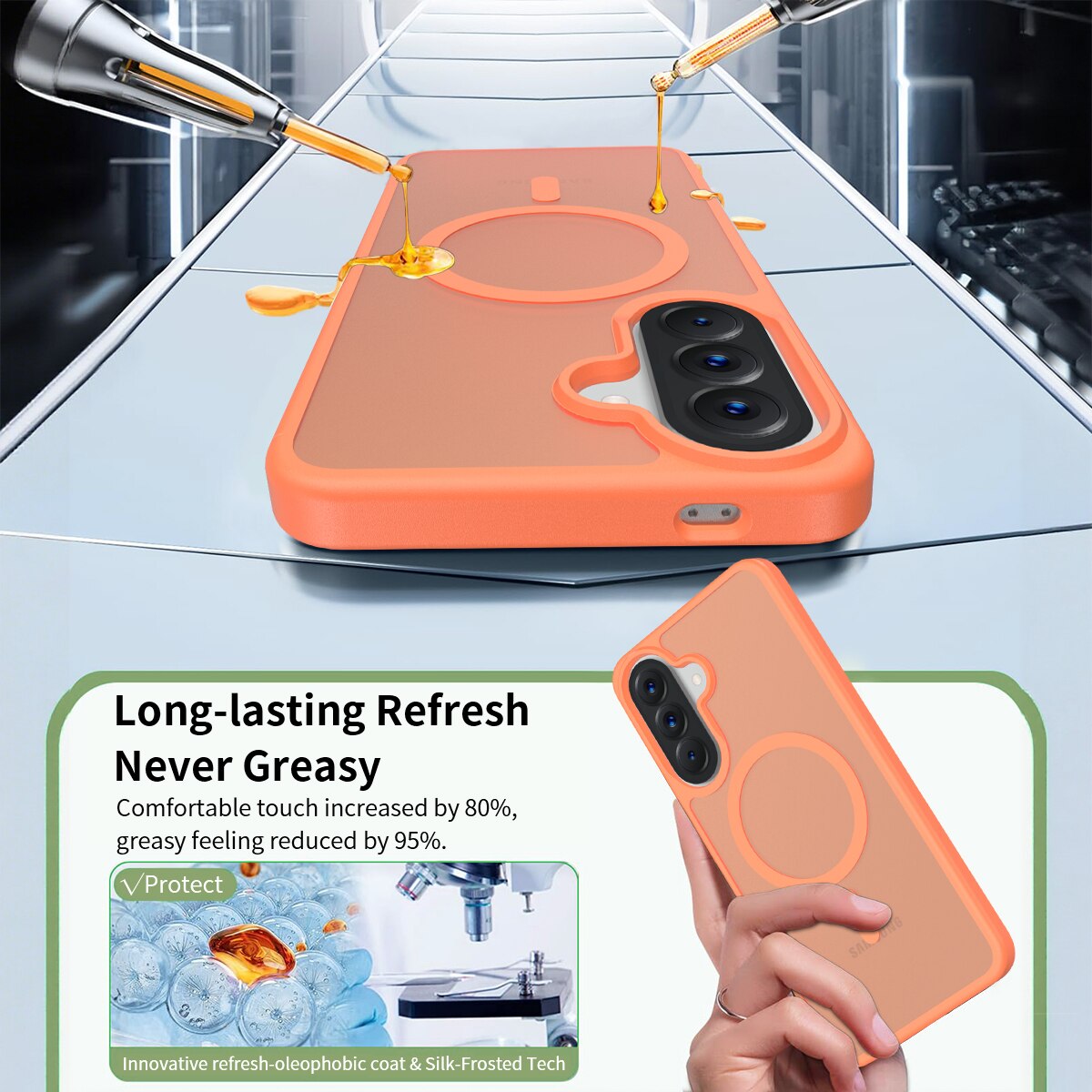 Husa de protectie pentru Samsung Galaxy A57, Omelivon, MagSafe, Incarcare Wireless, Antisoc, Margini Ridicate pentru Protectia Ecranului si a Camerelor, Materiale Premium, Portocaliu